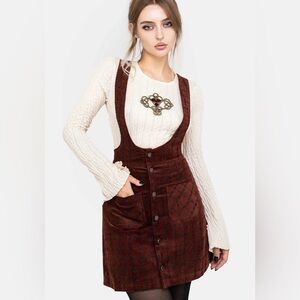 New Disturbia Terracotta Check Cord Mini Pinafore Skirt, Size 8 - New With Tags